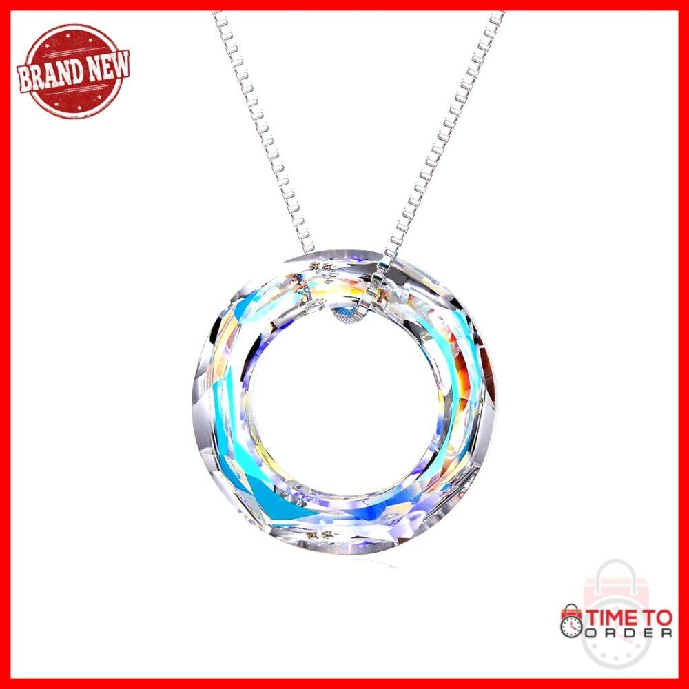 Sterling Silver Crystal Pendant Necklace 18 Inch Chain Circle Design